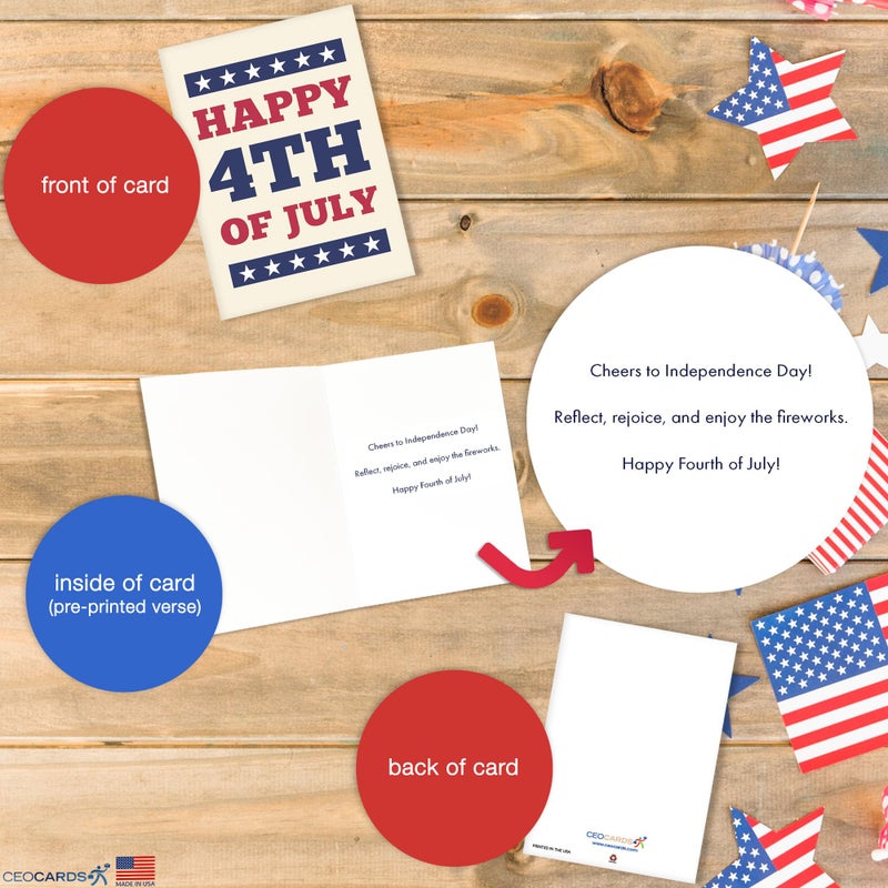 CEO Cards Independence Day Cards for Family & Business (Sparkler & Flag) Happy 4th of July Bulk Greeting Card Set Pack of 25 with Red Envelopes (5x7 inch - A7) Office, Work, Employees & Clients (JF1505) - Image 4